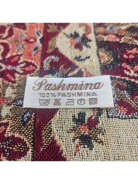 100% Pashmina Burgundy Paisley Shawl Wrap Fringe Scarf 28x66 Boho Elegant